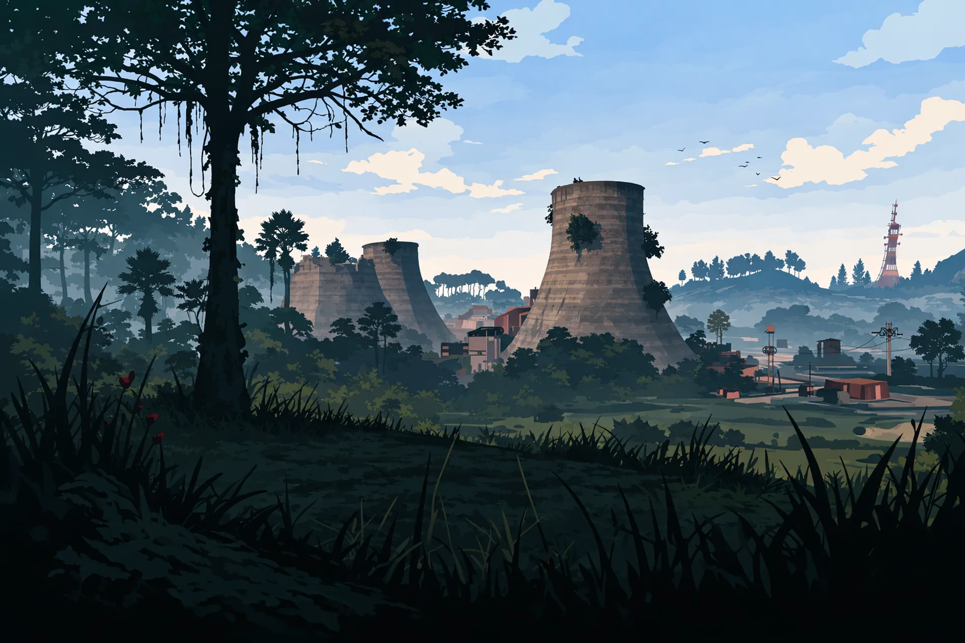 Rust game cooling towers landscape